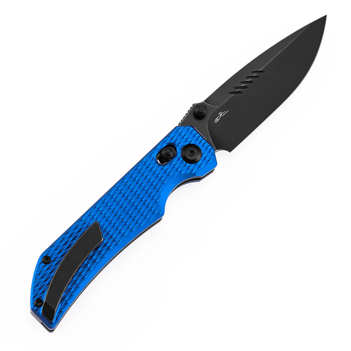 Tenable Eaglestrike | Cross Bar Lock | 3.73'' Black Stonewashed Nitro V Blade | Blue Anodized Aluminum with Diamond Pattern Handle | James Lowe Design-B1095V6 - Image 8