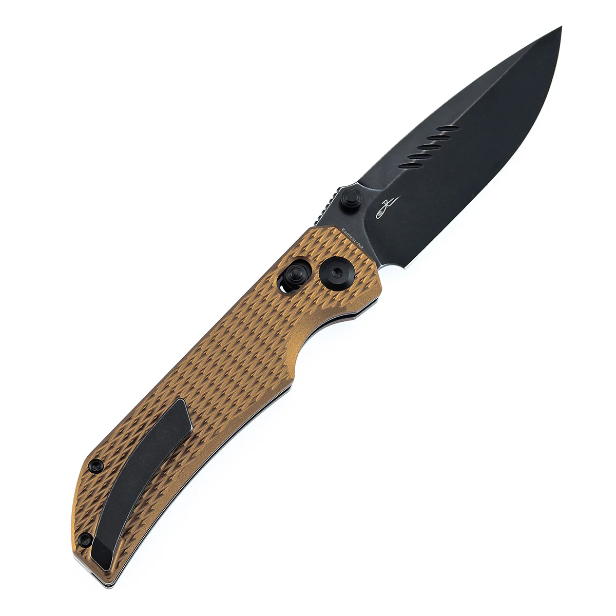 Tenable Eaglestrike | Cross Bar Lock | 3.73'' Black Stonewashed Nitro V Blade |Bronze Anodized Aluminum with Diamond Pattern Handle | James Lowe Design-B1095V5 - Image 8