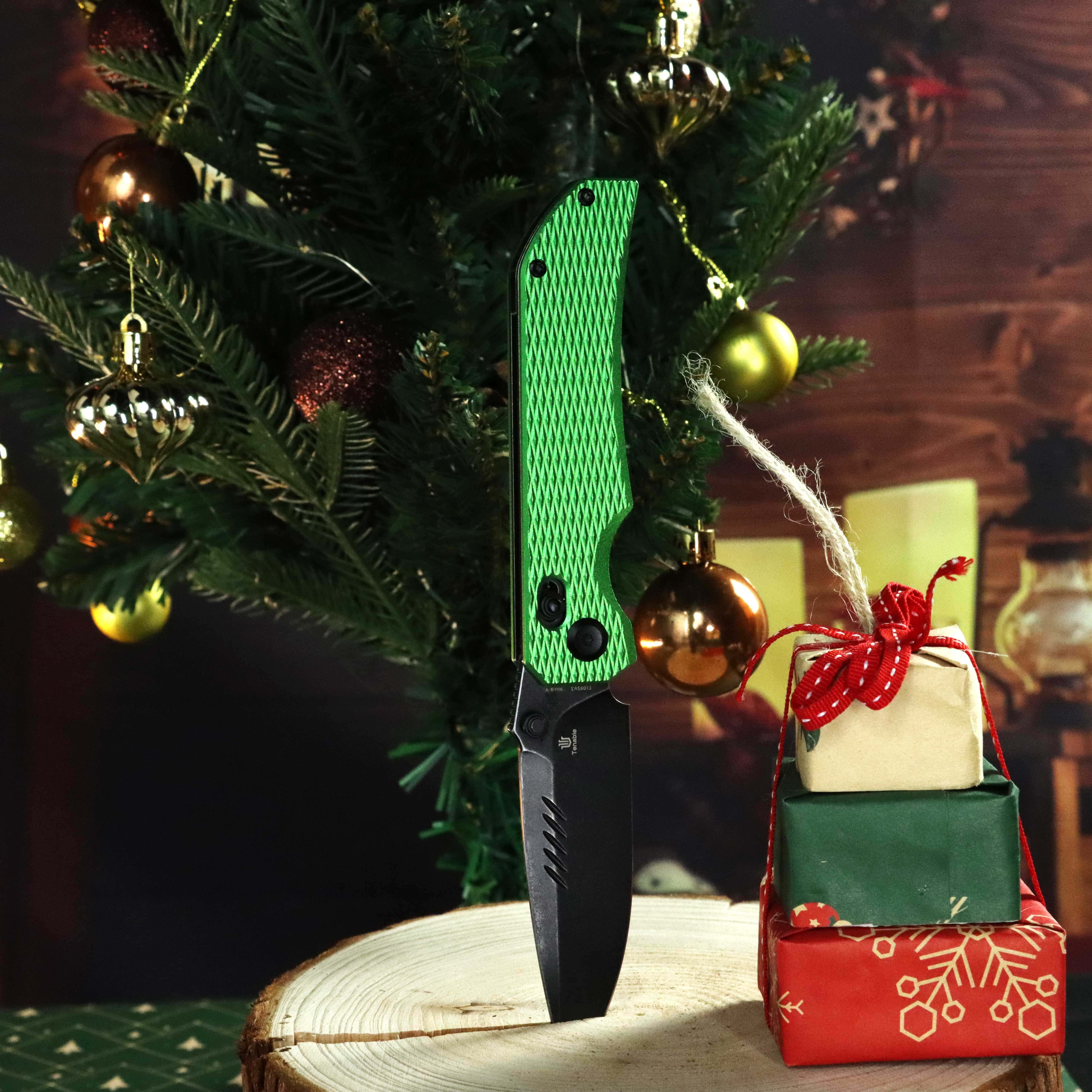 Tenable Eaglestrike Cross Bar Lock Folding Knife Green Anodized Aluminum with Diamond Pattern Handle (3.73'' Blackwash Nitro-V Blade) James Lowe Design-T1095V3 - Image 10
