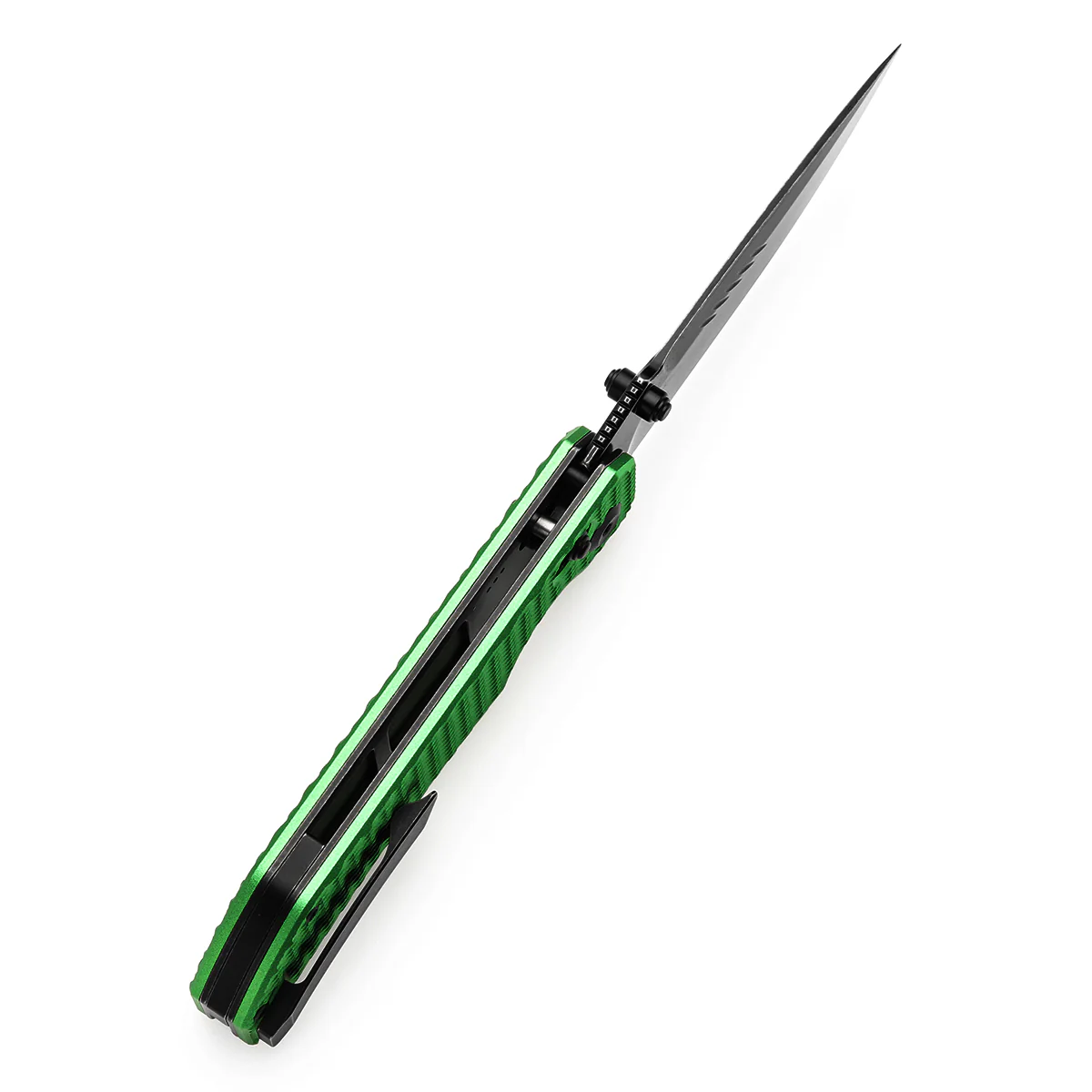Tenable Eaglestrike Cross Bar Lock Folding Knife Green Anodized Aluminum with Diamond Pattern Handle (3.73'' Blackwash Nitro-V Blade) James Lowe Design-T1095V3 - Image 5