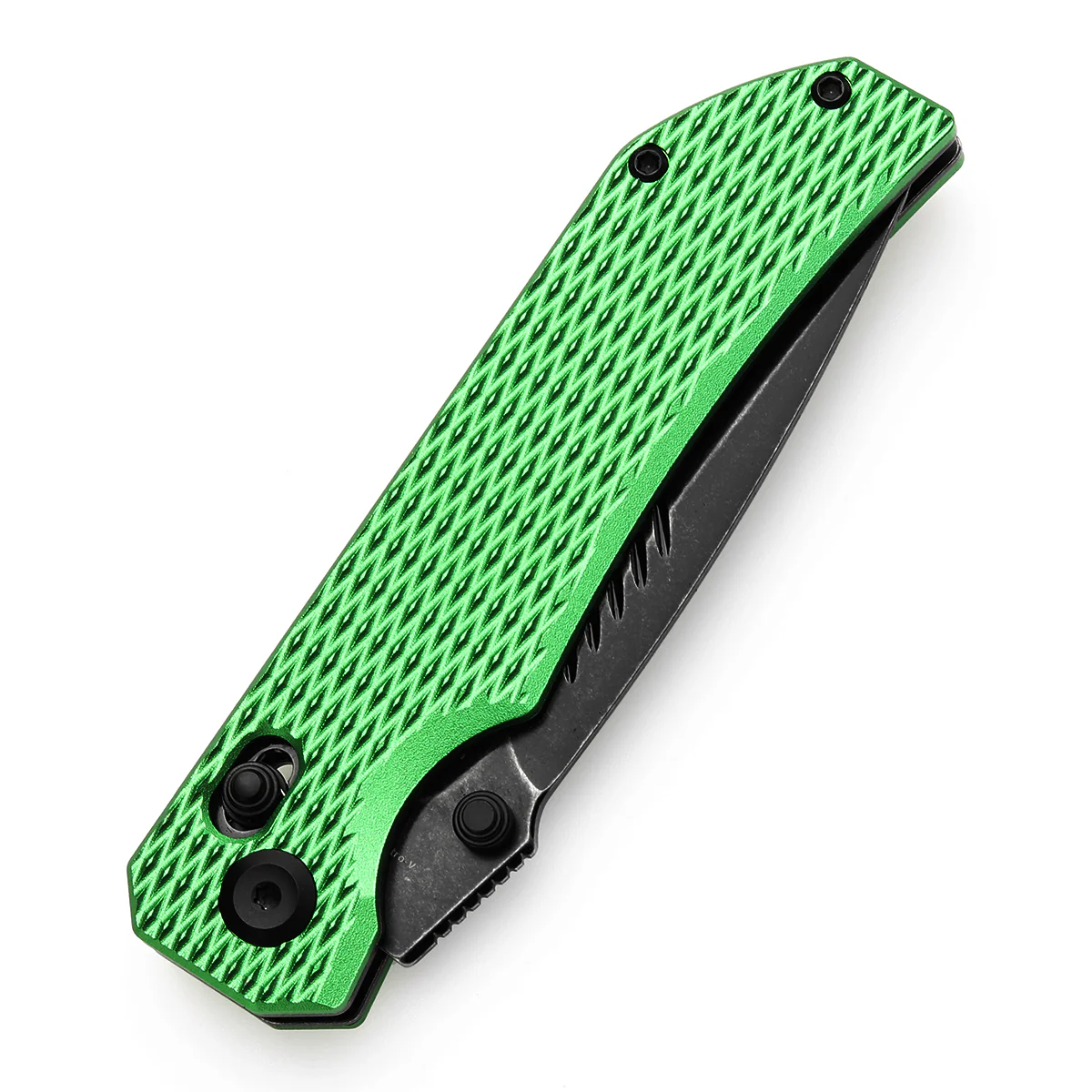 Tenable Eaglestrike Cross Bar Lock Folding Knife Green Anodized Aluminum with Diamond Pattern Handle (3.73'' Blackwash Nitro-V Blade) James Lowe Design-T1095V3 - Image 6