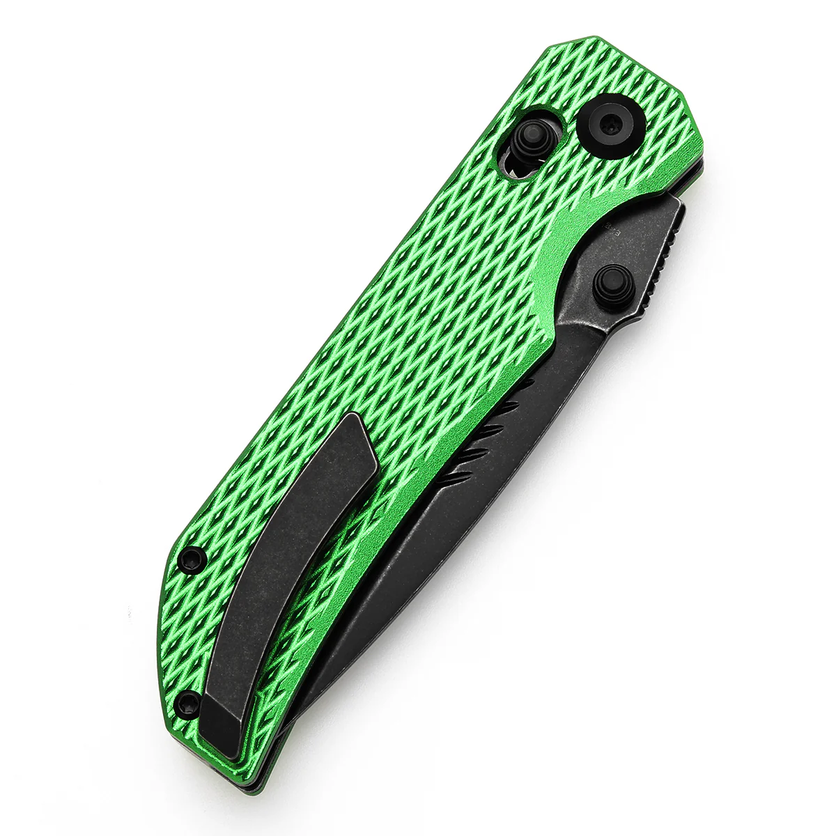 Tenable Eaglestrike Cross Bar Lock Folding Knife Green Anodized Aluminum with Diamond Pattern Handle (3.73'' Blackwash Nitro-V Blade) James Lowe Design-T1095V3 - Image 7