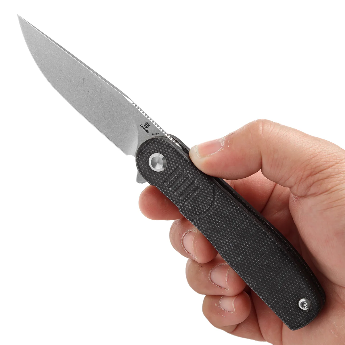 Tenable Einar Folding Knife Black Micarta Handle (3.13'' Stonewashed Nitro-V Blade) Justin Lundquist Design-T2072A3 - Image 9