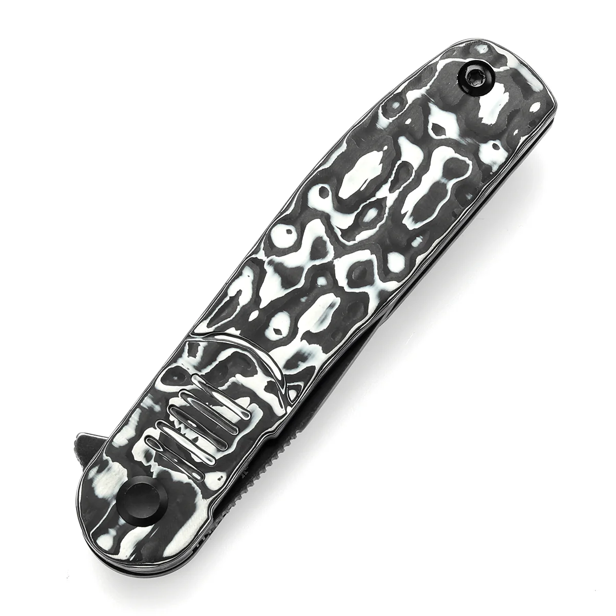 Tenable Einar Folding Knife Black & White Carbon Fiber Handle (3.13'' Blackwash Nitro-V Blade) Justin Lundquist Design-T2072A4 - Image 6