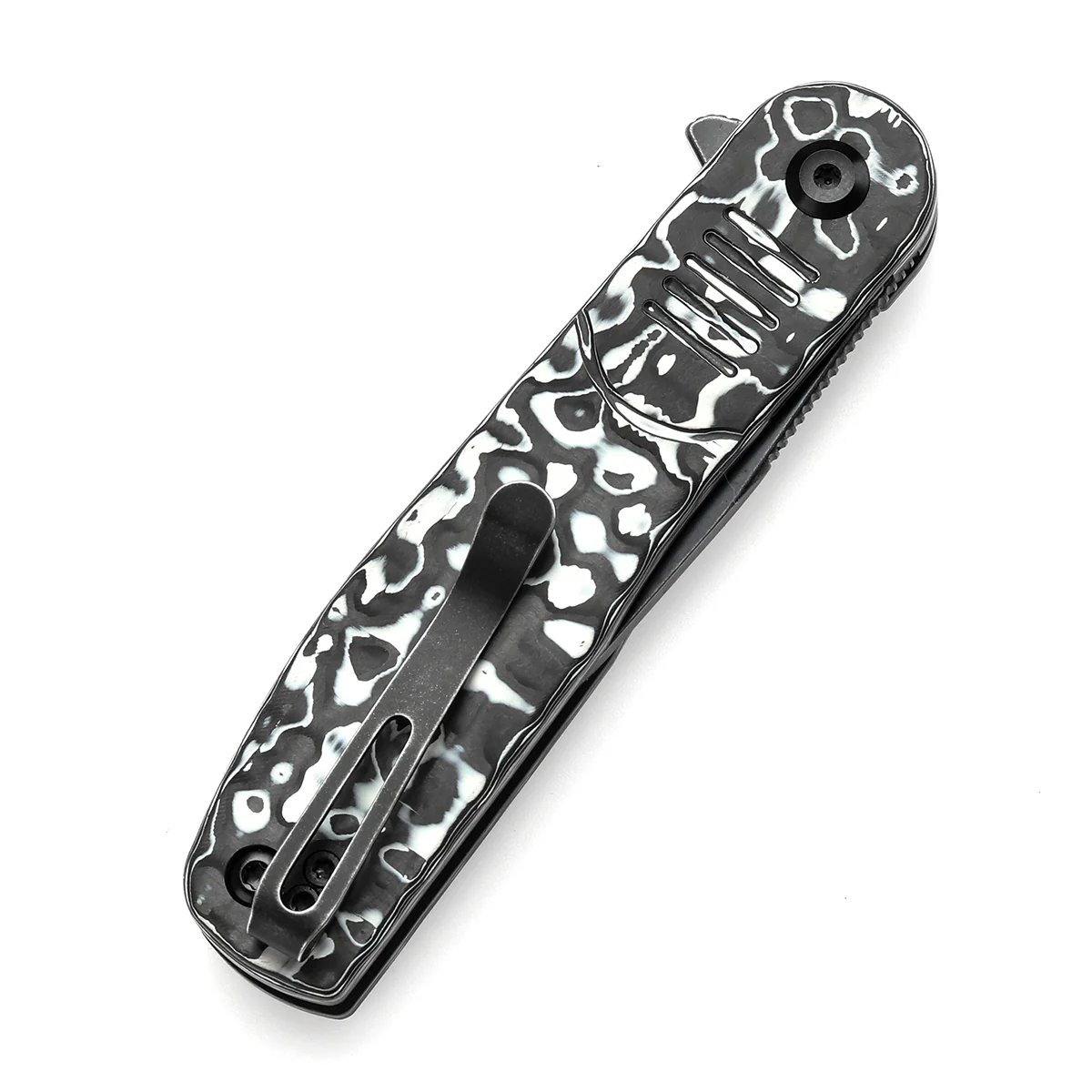 Tenable Einar Folding Knife Black & White Carbon Fiber Handle (3.13'' Blackwash Nitro-V Blade) Justin Lundquist Design-T2072A4 - Image 7