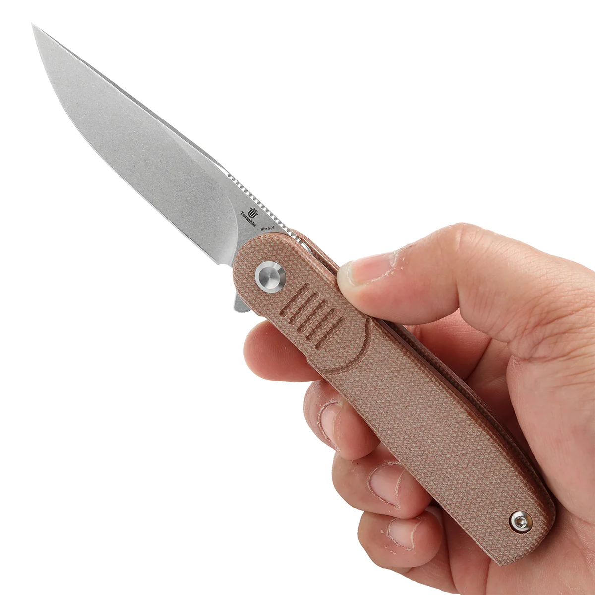 Tenable Einar Folding Knife Brown Micarta Handle (3.13'' Stonewashed Nitro-V Blade) Justin Lundquist Design-T2072A5 - Image 9