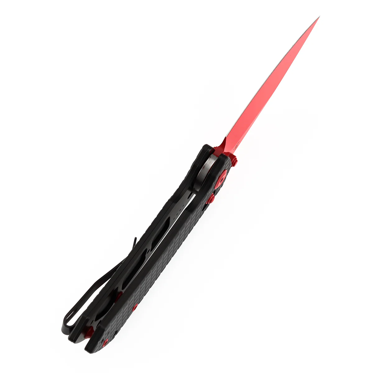 Tenable Fenrir Cross Bar Lock Folding Knife| Blcak Aluminum with Frag Pattern | Red Coated Nitro-V Blade | T1034V10 - Image 4