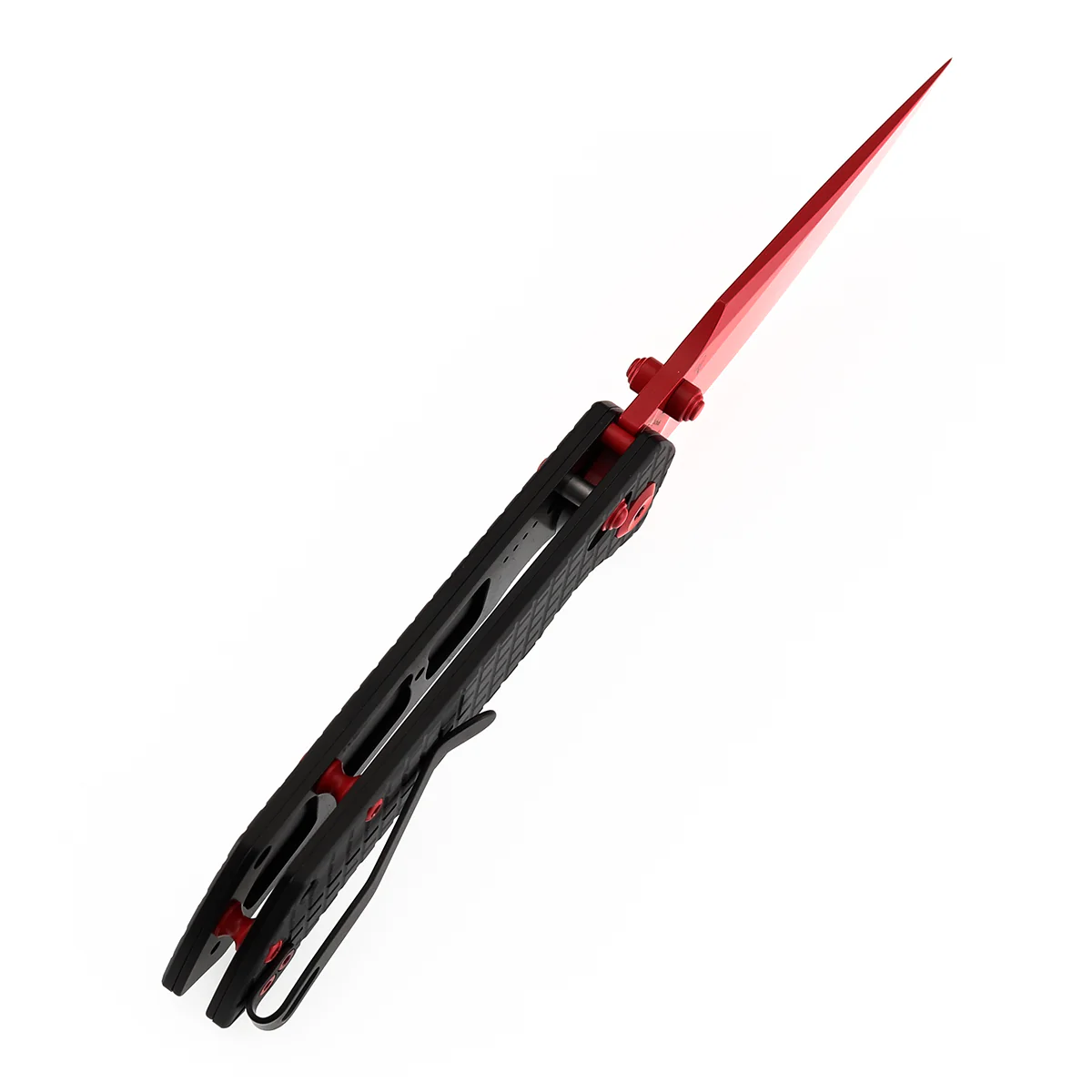 Tenable Fenrir Cross Bar Lock Folding Knife| Blcak Aluminum with Frag Pattern | Red Coated Nitro-V Blade | T1034V10 - Image 5