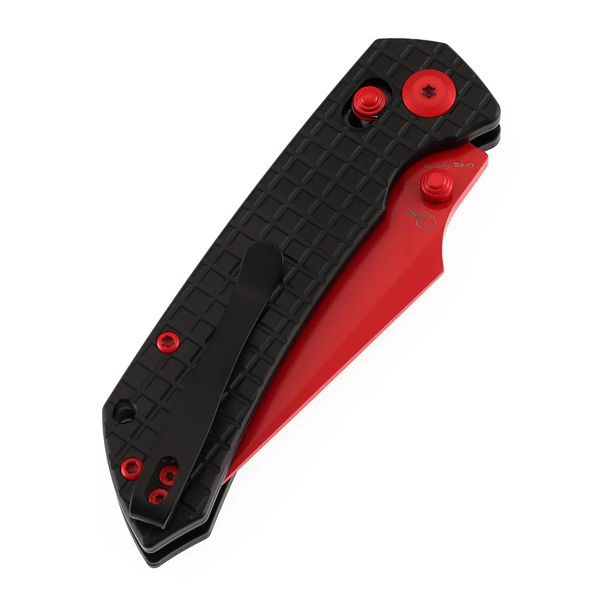 Tenable Fenrir Cross Bar Lock Folding Knife| Blcak Aluminum with Frag Pattern | Red Coated Nitro-V Blade | T1034V10 - Image 7