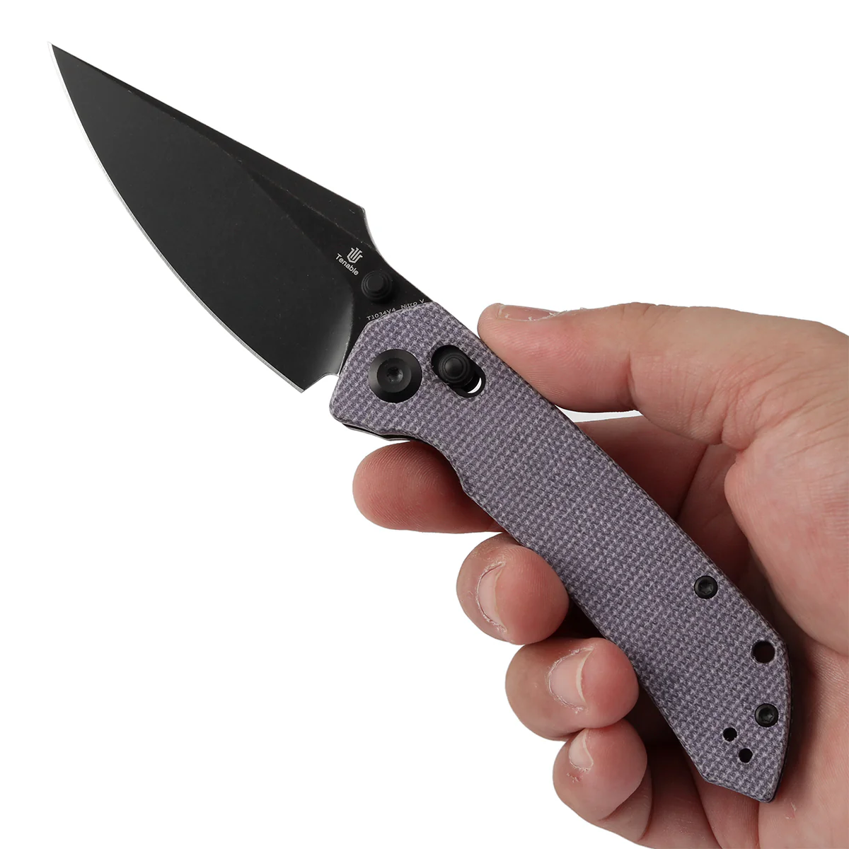 Tenable Fenrir Cross Bar Lock Folding Knife| Purple Micarta | 3.48" Blackwashed Nitro-V Blade | Sparrow Knife Design | T1034V4 - Image 9