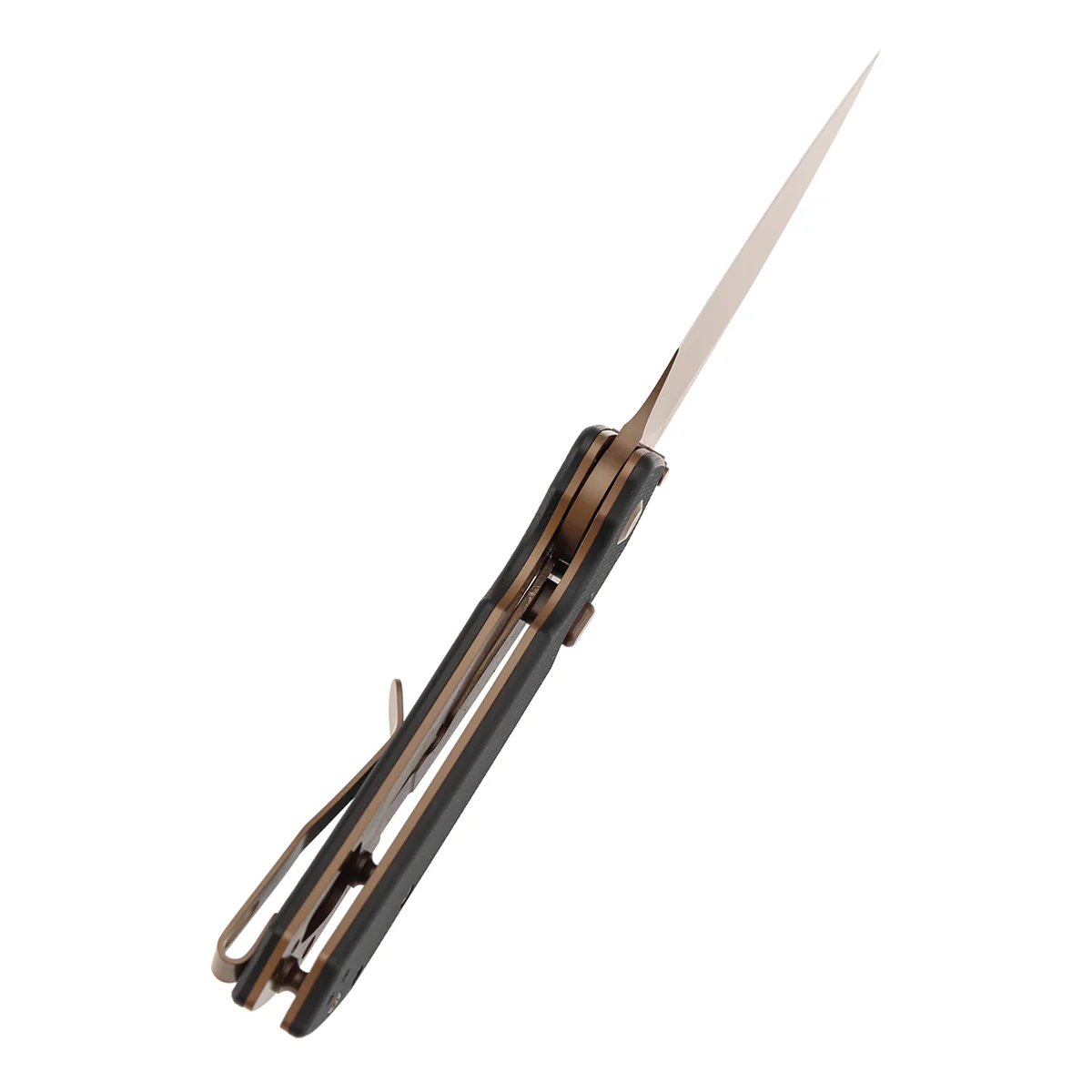 Available on TikTok - Tenable Fenrir Top Liner Lock Folding Knife| Black G10 Handle | 3.48“ Rose Gold Coated Nitro-V Blade | Sparrow Knife Design | B1034H3 - Image 4