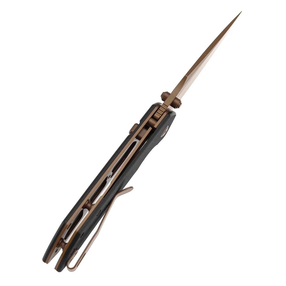 Available on TikTok - Tenable Fenrir Top Liner Lock Folding Knife| Black G10 Handle | 3.48“ Rose Gold Coated Nitro-V Blade | Sparrow Knife Design | B1034H3 - Image 5