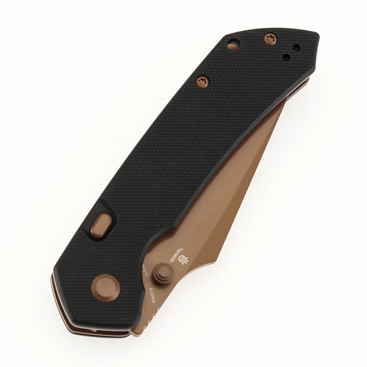Available on TikTok - Tenable Fenrir Top Liner Lock Folding Knife| Black G10 Handle | 3.48“ Rose Gold Coated Nitro-V Blade | Sparrow Knife Design | B1034H3 - Image 6