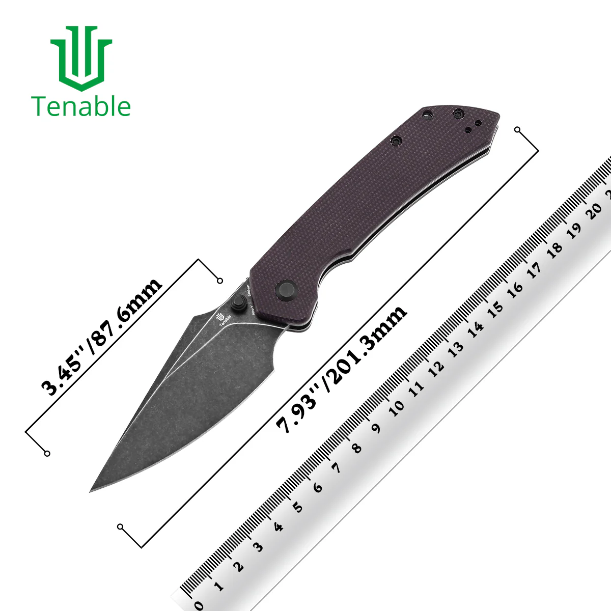 Tenable Fenrir Top Liner Lock Folding Knife| Purple Micarta | 3.48“ Blackwashed Nitro-V Blade | Sparrow Knife Design | B1034H1 - Image 10