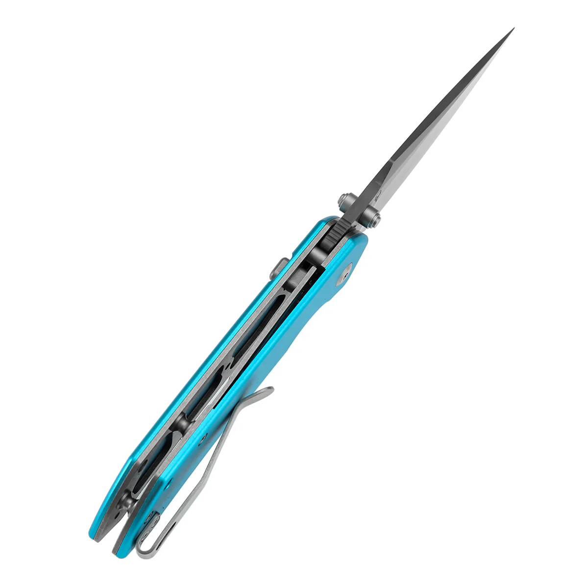 Tenable Fenrir Top Liner Lock Folding Knife| 3.4“ Damascus Blade | Blue Aluminum Handle | Sparrow Knife Design | B1034H8 - Image 5