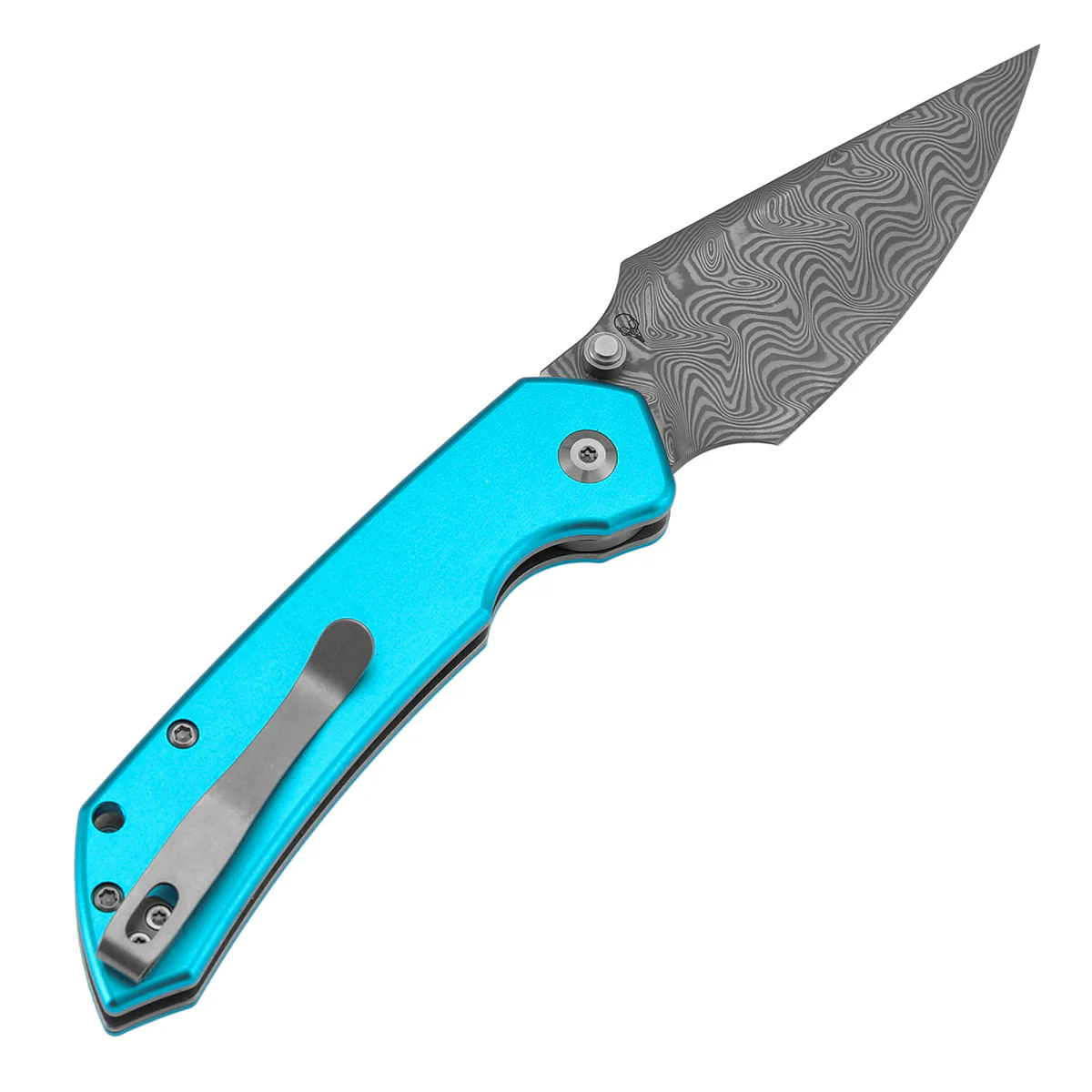 Tenable Fenrir Top Liner Lock Folding Knife| 3.4“ Damascus Blade | Blue Aluminum Handle | Sparrow Knife Design | B1034H8 - Image 8