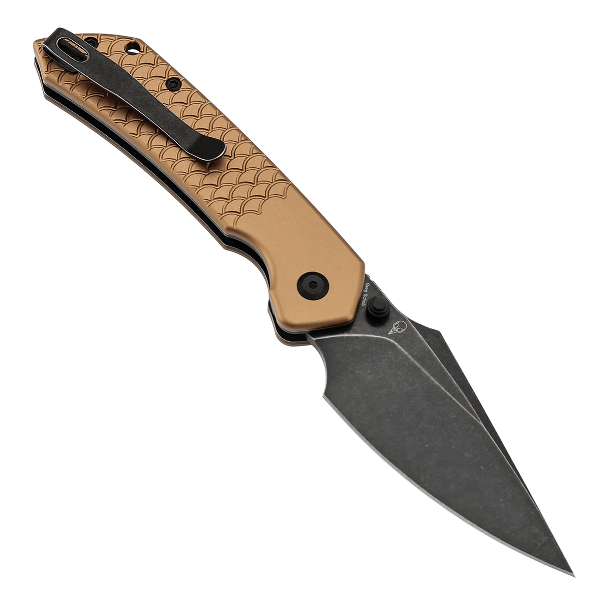 Tenable Fenrir Top Liner Lock Folding Knife| 3.4“ Blackwashed Nitro-V Blade | Bronze Aluminum with Fishscale Texture Handle | Sparrow Knife Design | B1034H11 - Image 3