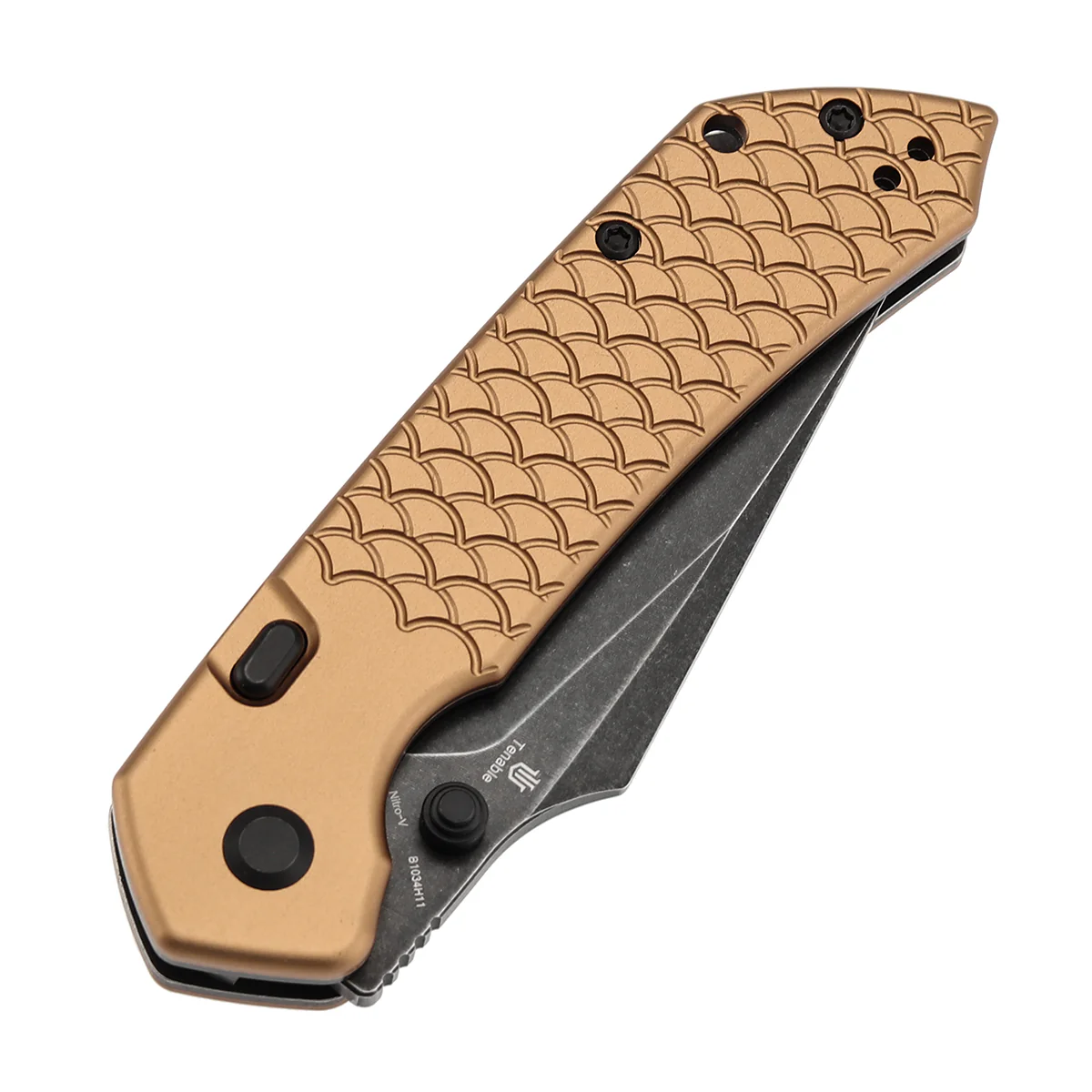 Tenable Fenrir Top Liner Lock Folding Knife| 3.4“ Blackwashed Nitro-V Blade | Bronze Aluminum with Fishscale Texture Handle | Sparrow Knife Design | B1034H11 - Image 6
