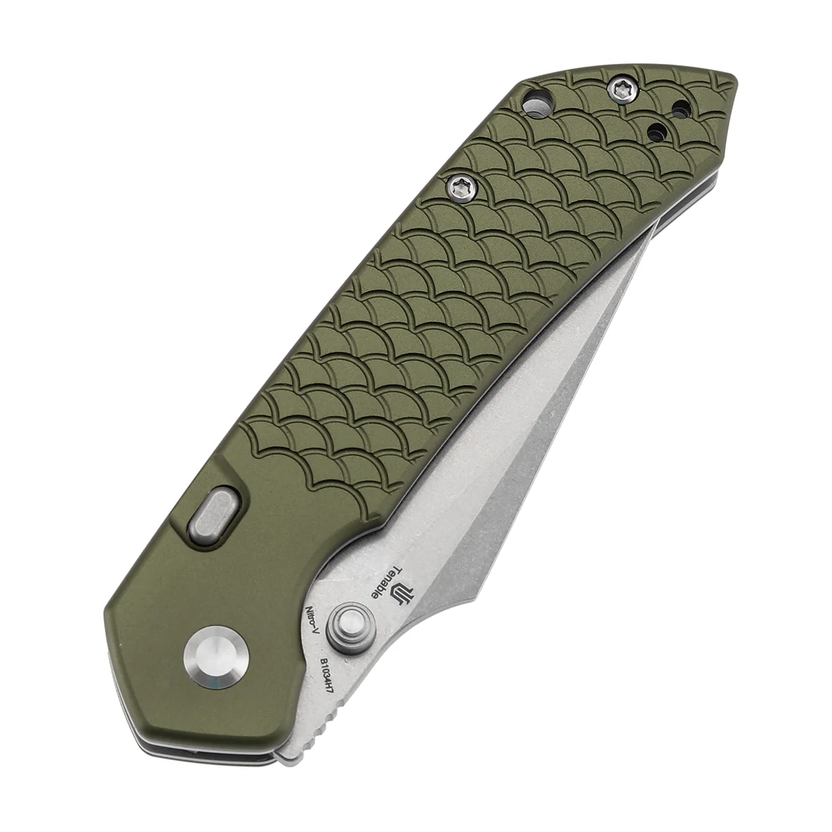 Tenable Fenrir Top Liner Lock Folding Knife| 3.4“ Stonewashed Nitro-V Blade | Green Anodized Aluminum with Fishscale Texture Handle | Sparrow Knife Design | B1034H7 - Image 6