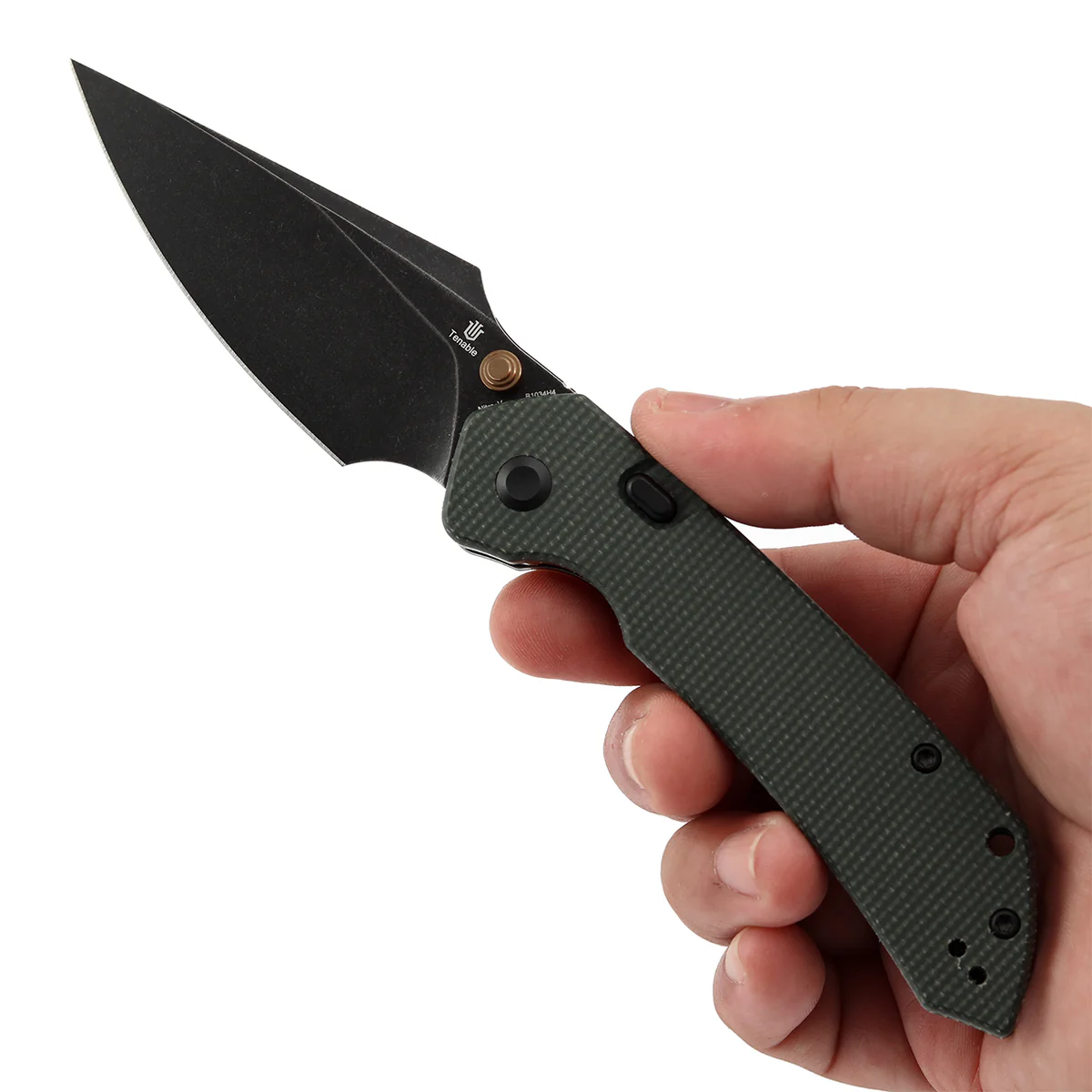 Tenable Fenrir Top Liner Lock Folding Knife| Green Micarta Handle | 3.48“ Blackwashed Nitro-V Blade | Sparrow Knife Design | B1034H4 - Image 9