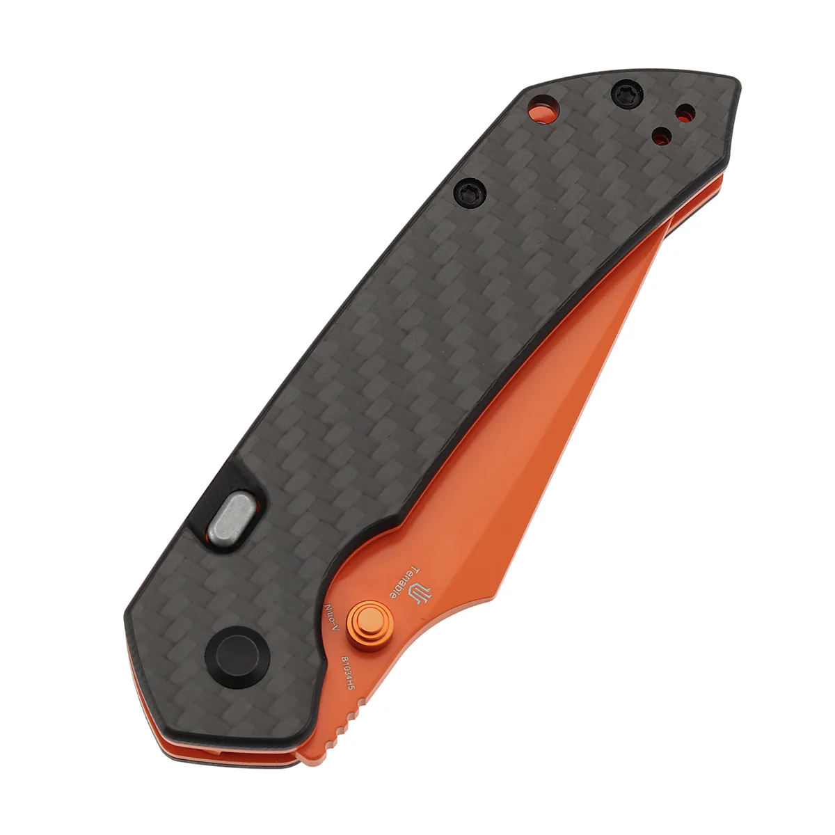 Tenable Fenrir Top Liner Lock Folding Knife| Twill Carbon Fiber Handle | 3.48“ Orange Coated Nitro V Blade | Sparrow Knife Design | B1034H5 - Image 6