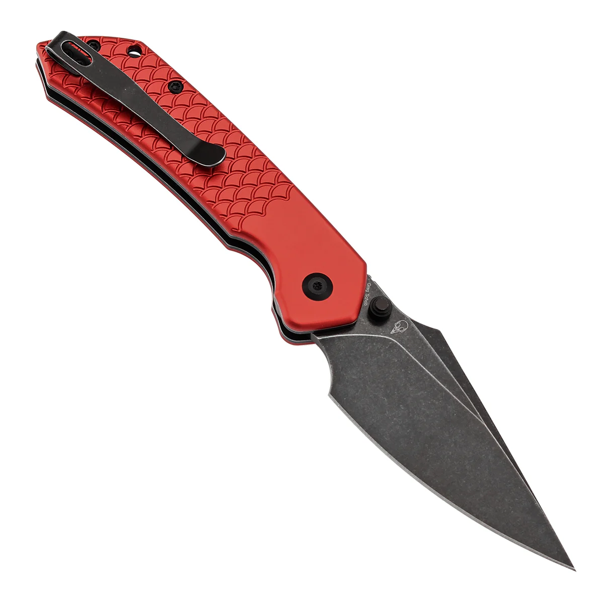 Tenable Fenrir | Top Liner Lock Folding Knife | 3.4“ Blackwashed Nitro-V Blade | Red Anodized Aluminum with Fishscale Texture Handle | Sparrow Knife Design | B1034H10 - Image 3