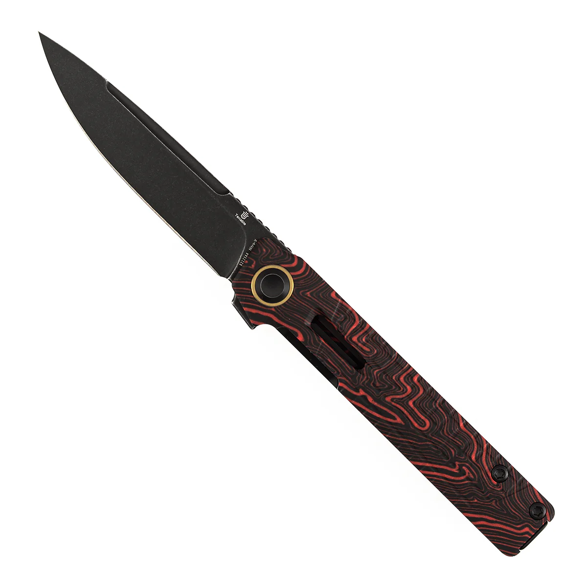 Tenable Kitpu Folding Knife | 2.9'' Blackwash Nitro-V Blade | Black & Red G-Mascus Handle | Jonathan Styles Design - B2123A4 - Image 3