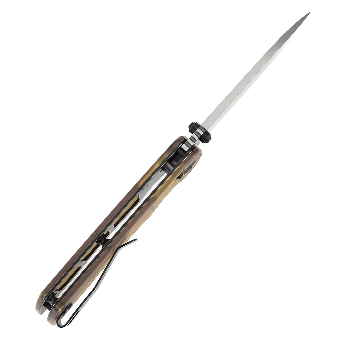 Tenable Kryo Cross Bar Lock | Amber PEI/Ultem Handle | 3.58‘’ Damascus Blade | Kim Ning Design-T1001V10 - Image 4