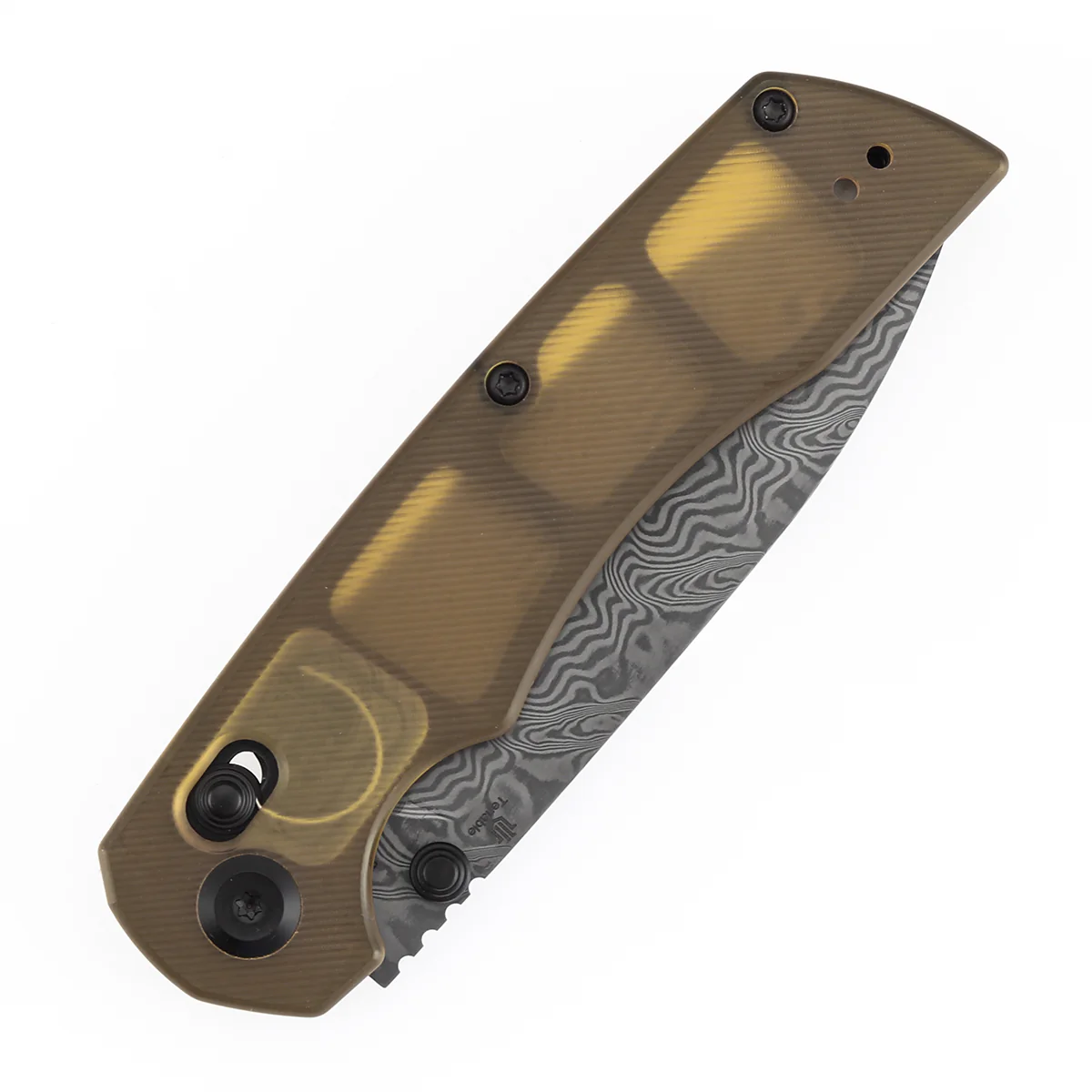 Tenable Kryo Cross Bar Lock | Amber PEI/Ultem Handle | 3.58‘’ Damascus Blade | Kim Ning Design-T1001V10 - Image 6
