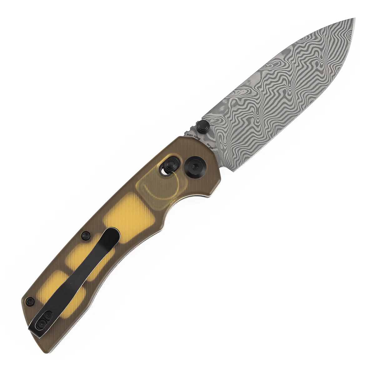 Tenable Kryo Cross Bar Lock | Amber PEI/Ultem Handle | 3.58‘’ Damascus Blade | Kim Ning Design-T1001V10 - Image 8