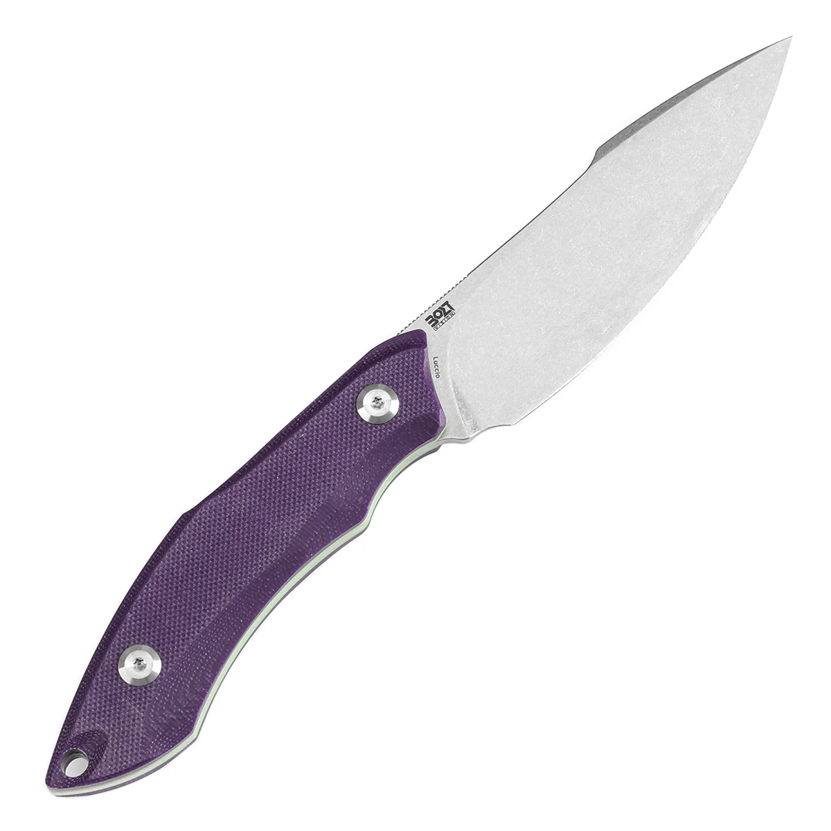Tenable Luccio Fixed Blade Knife with Purple G10 Handle (3.81" Stonewashed 14C28N Blade) - Bolt Vision Design - G007A5 - Image 5