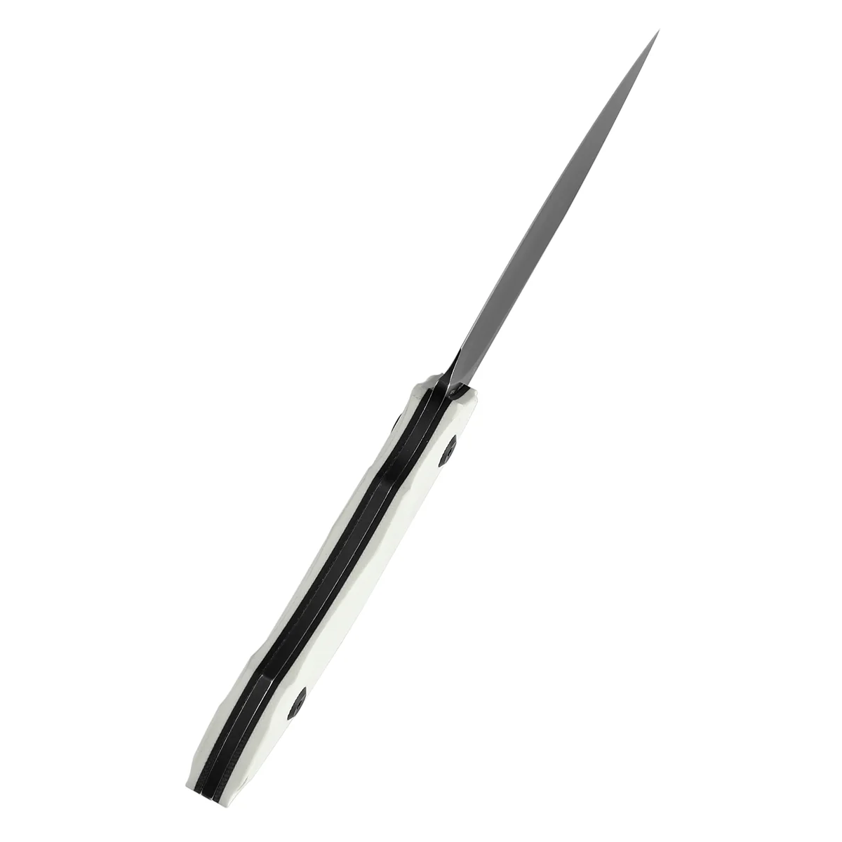 Tenable Luccio Fixed Blade Knife with White G10 Handle (3.81" Blackwash 14C28N Blade) - Bolt Vision Design - G007A3 - Image 3