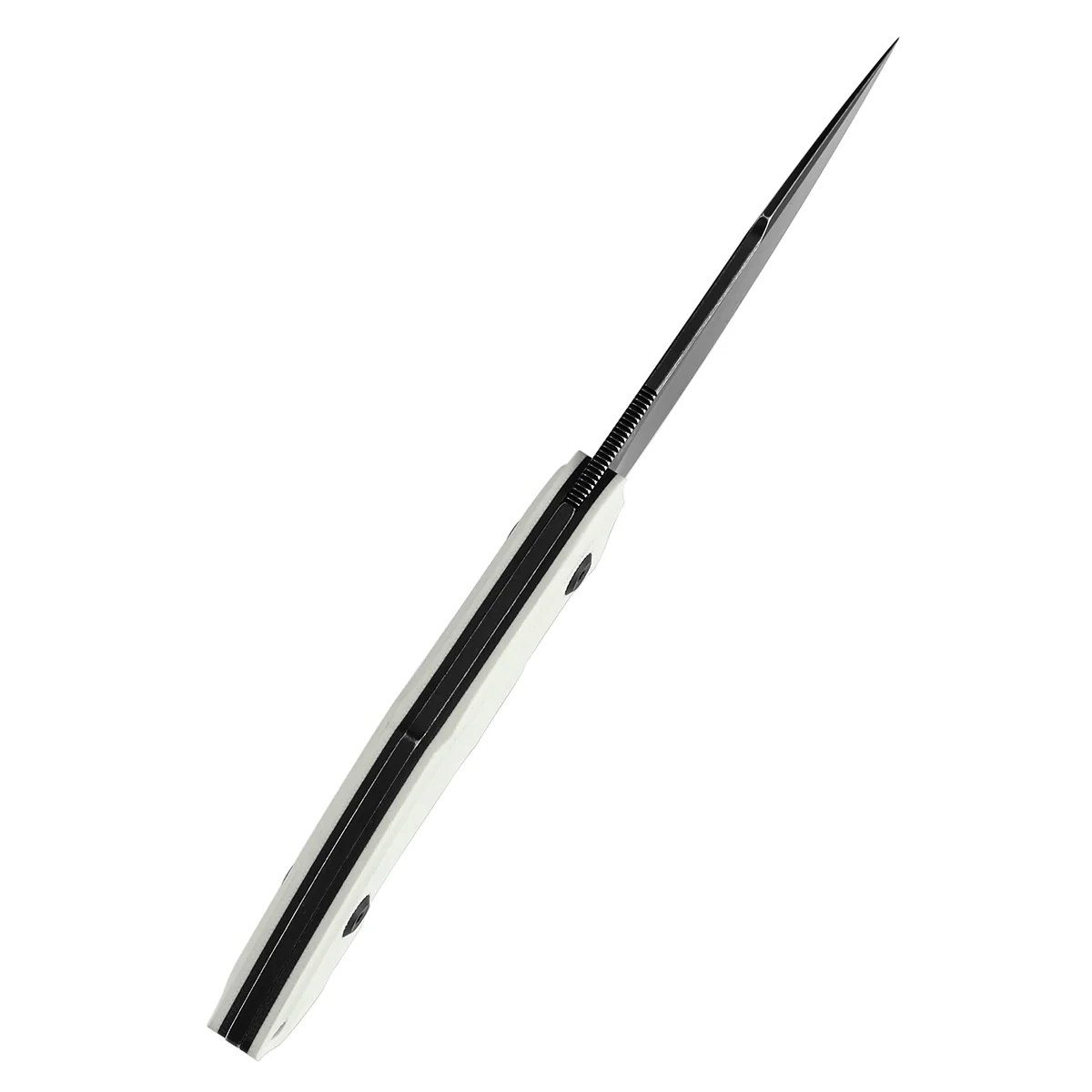 Tenable Luccio Fixed Blade Knife with White G10 Handle (3.81" Blackwash 14C28N Blade) - Bolt Vision Design - G007A3 - Image 4