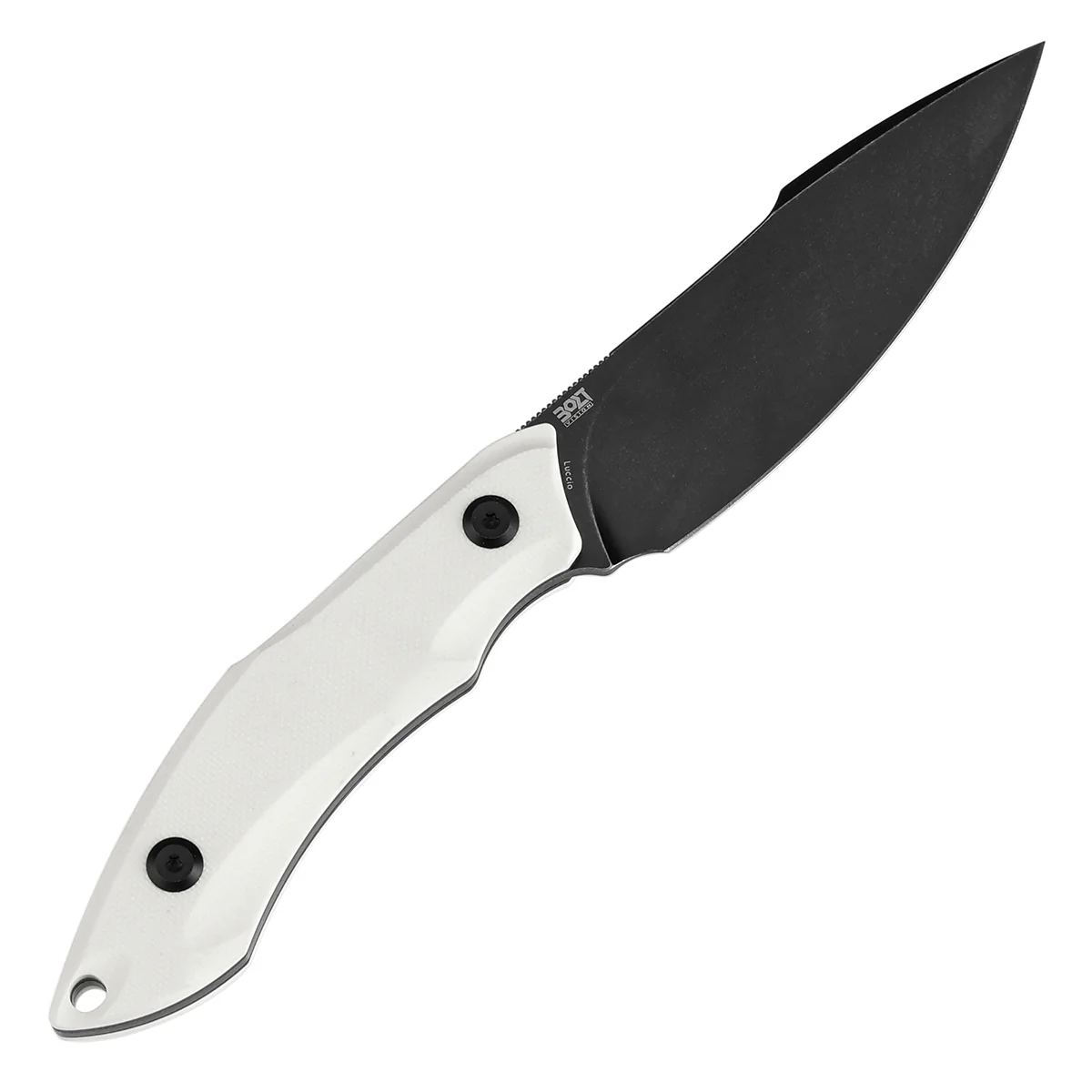 Tenable Luccio Fixed Blade Knife with White G10 Handle (3.81" Blackwash 14C28N Blade) - Bolt Vision Design - G007A3 - Image 5
