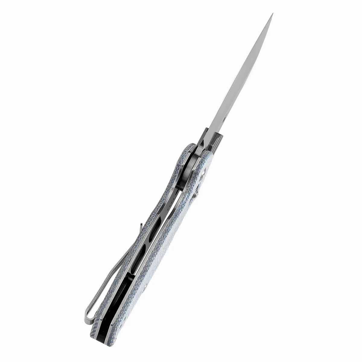 Tenable Model 6 Cross Bar Lock Blue Micarta Handle (3.1" Stonewashed 14C28N Blade) Nick Swan Design--T1022V6 - Image 4