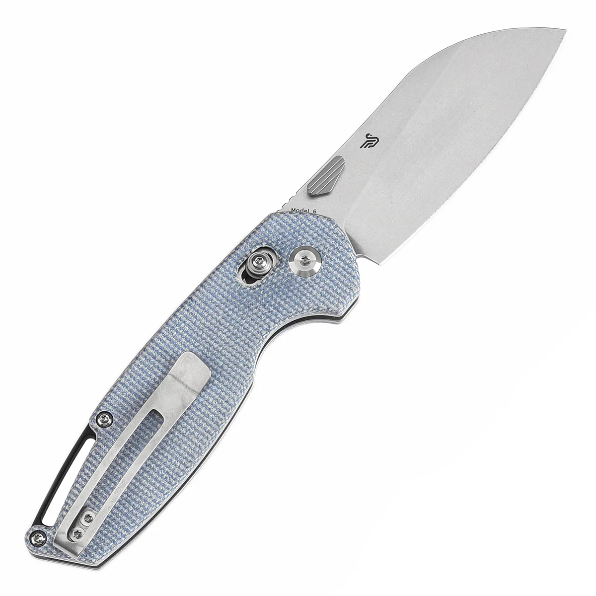 Tenable Model 6 Cross Bar Lock Blue Micarta Handle (3.1" Stonewashed 14C28N Blade) Nick Swan Design--T1022V6 - Image 8