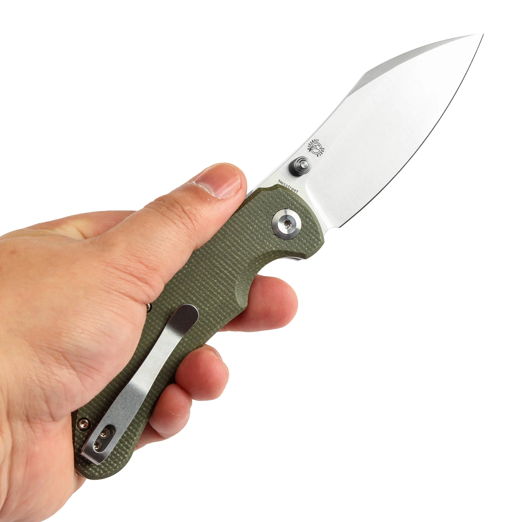 Tenable Nesstreet Folding Knife Green Micarta Handle(3.58'' Satin 14C28N Blade)Karambit Maker Design-T1039F4 - Image 9