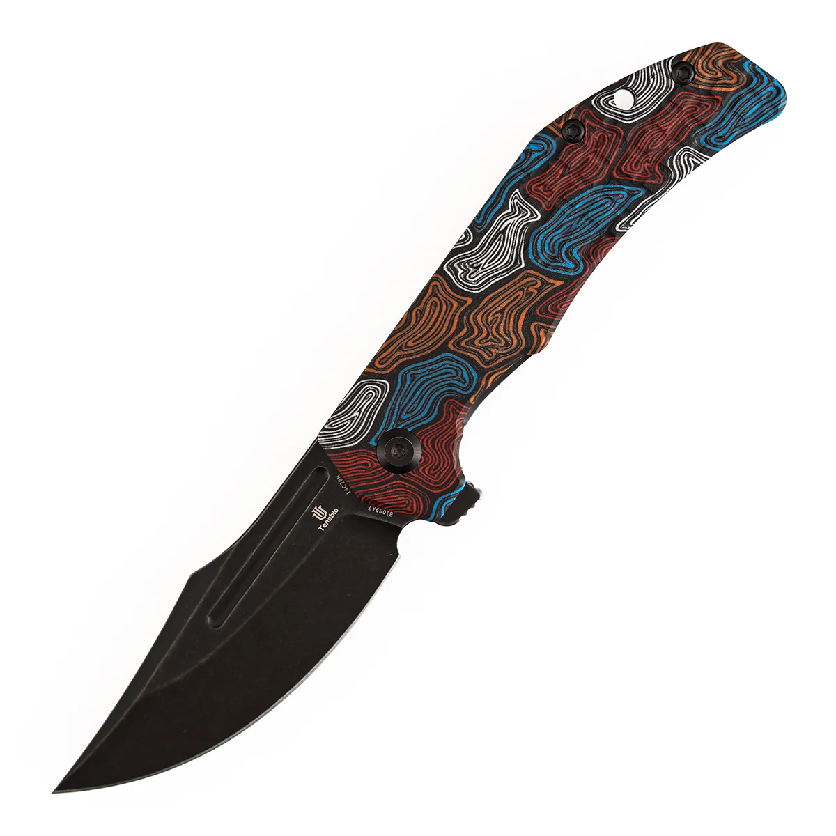 Tenable Orion Liner Lock | Multi-color Topo G-mascus Handle | Blackwashed 14C28N | JB Stout Design | B1089A7 - Image 2