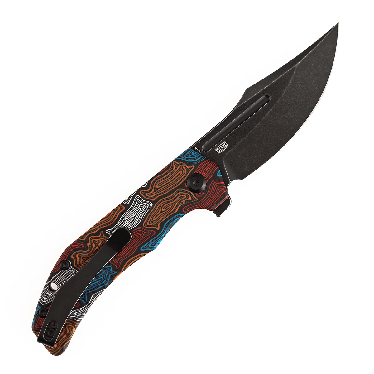Tenable Orion Liner Lock | Multi-color Topo G-mascus Handle | Blackwashed 14C28N | JB Stout Design | B1089A7 - Image 9