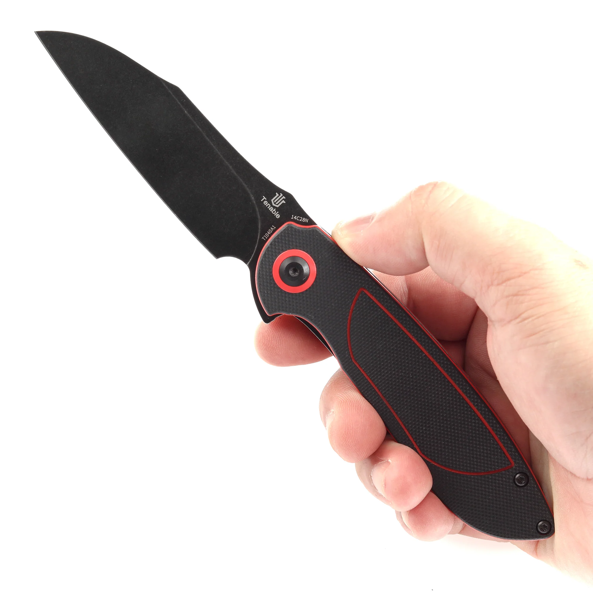 Tenable Prometheus Folding Knife Black and Red G10 Handle(3.29'' Blackwash 14C28N Blade)D.O.C.K. Design-T1040A1 - Image 10