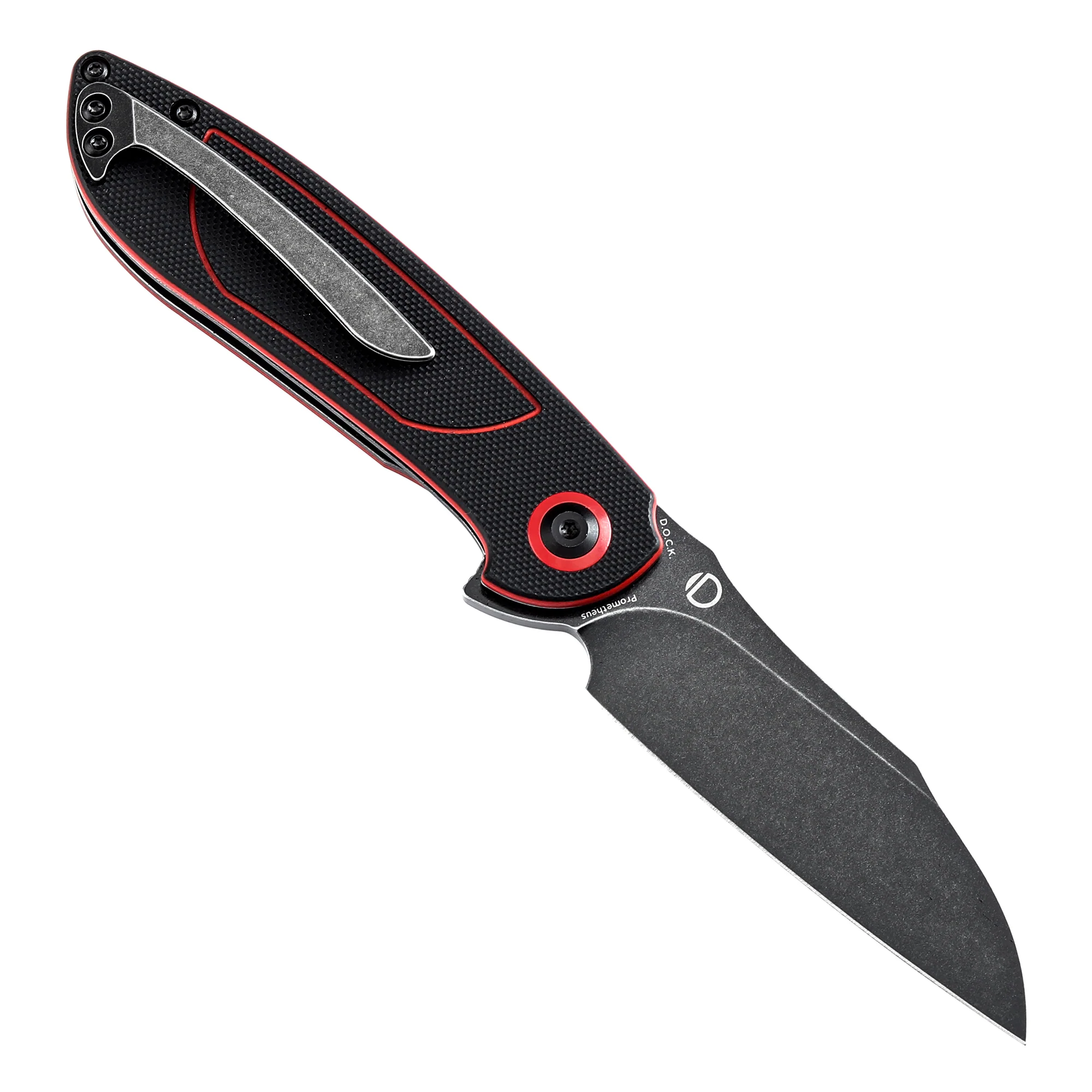 Tenable Prometheus Folding Knife Black and Red G10 Handle(3.29'' Blackwash 14C28N Blade)D.O.C.K. Design-T1040A1 - Image 3