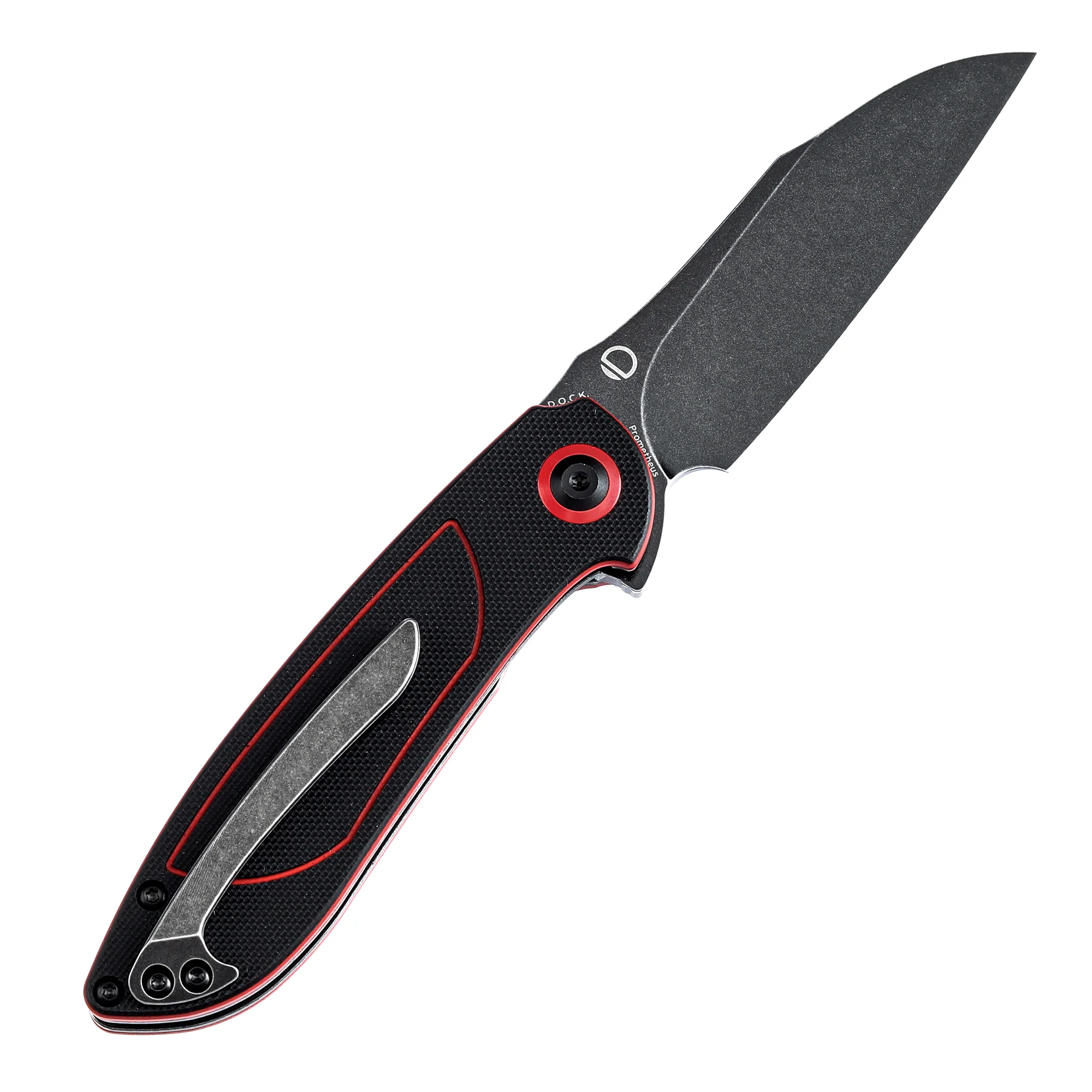 Tenable Prometheus Folding Knife Black and Red G10 Handle(3.29'' Blackwash 14C28N Blade)D.O.C.K. Design-T1040A1 - Image 4