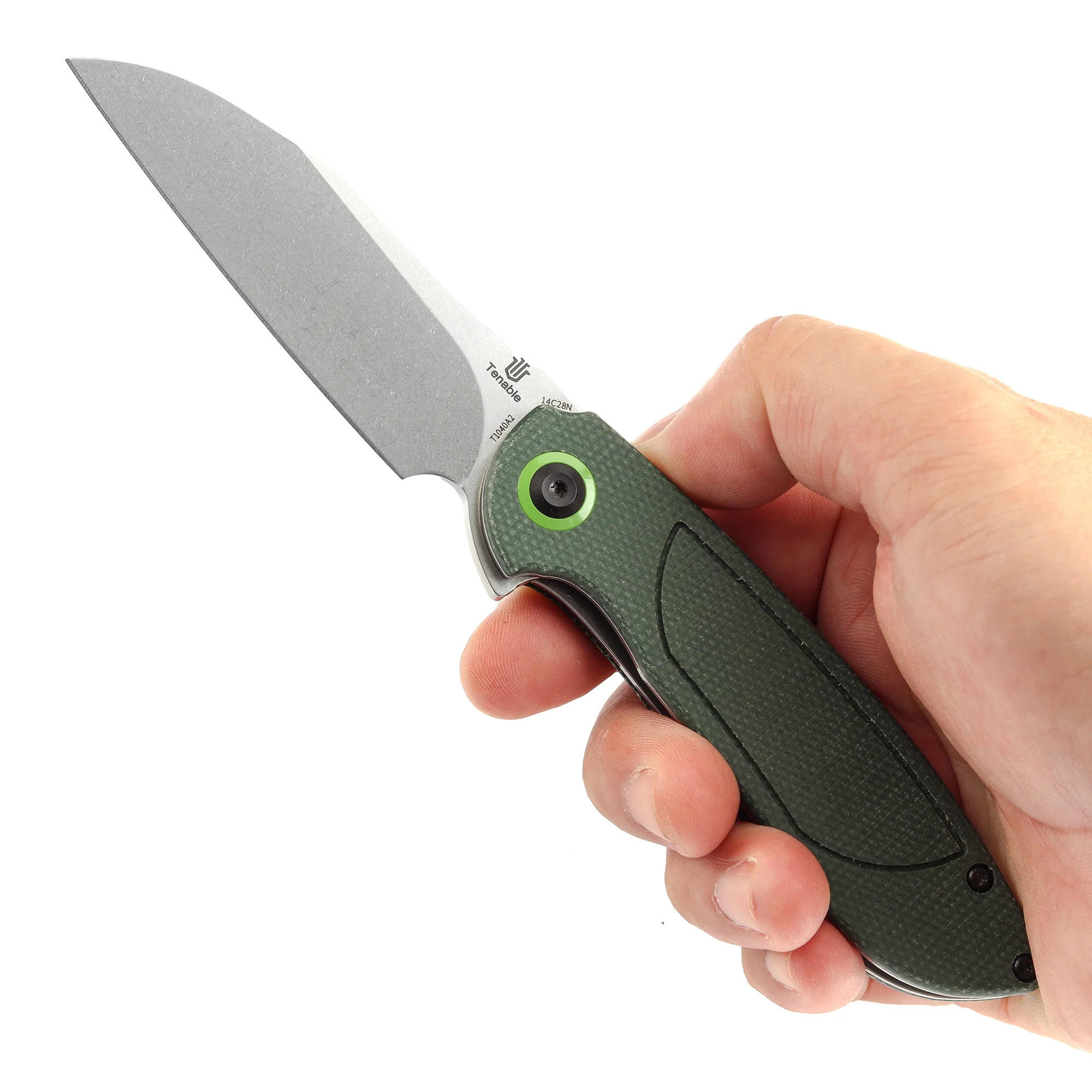 Tenable Prometheus Folding Knife Green Micarta Handle(3.29'' Stonewashed  14C28N Blade)D.O.C.K. Design-T1040A2 - Image 10
