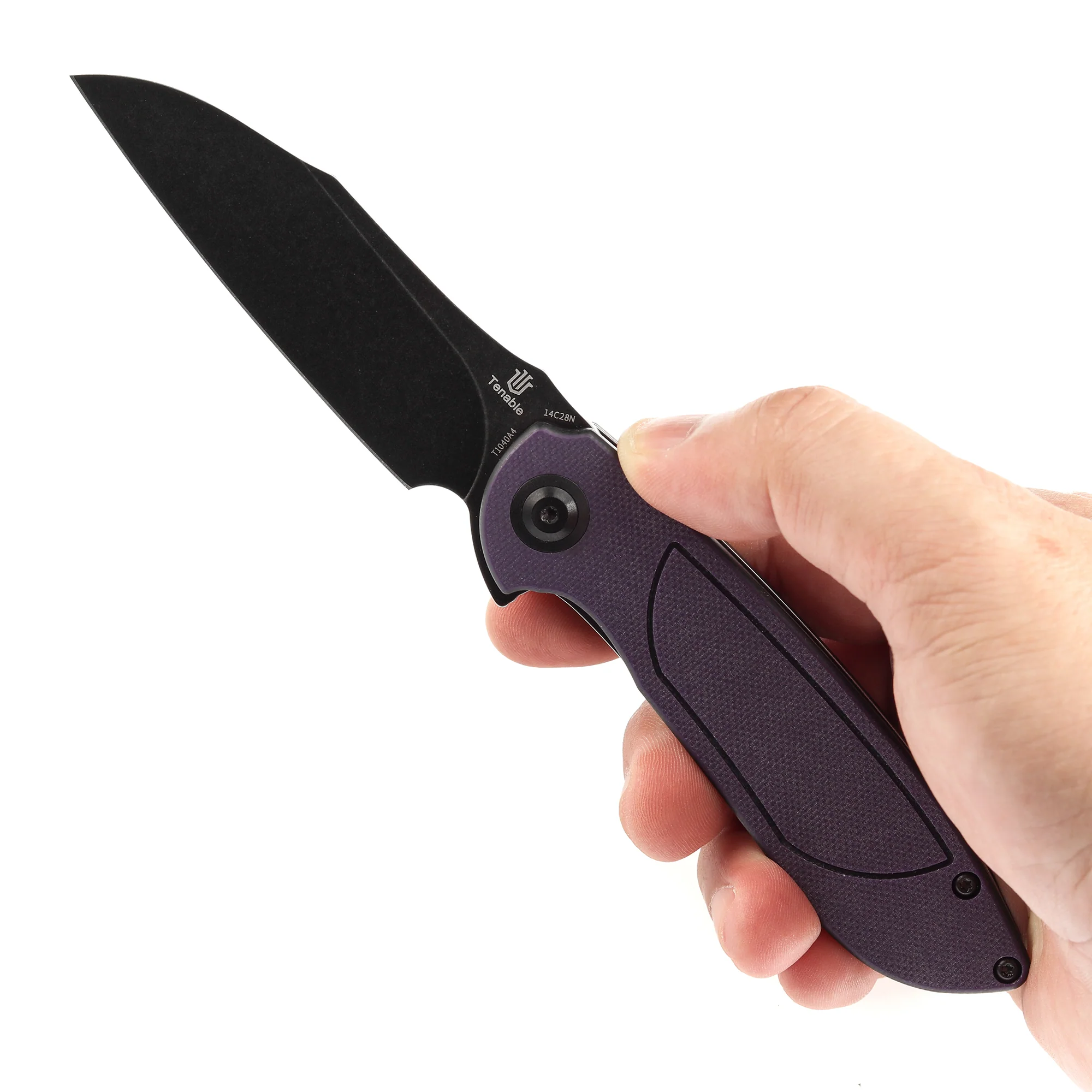 Tenable Prometheus Folding Knife Purple and Black G10 Handle(3.29'' Blackwash 14C28N Blade)D.O.C.K. Design-T1040A4 - Image 10