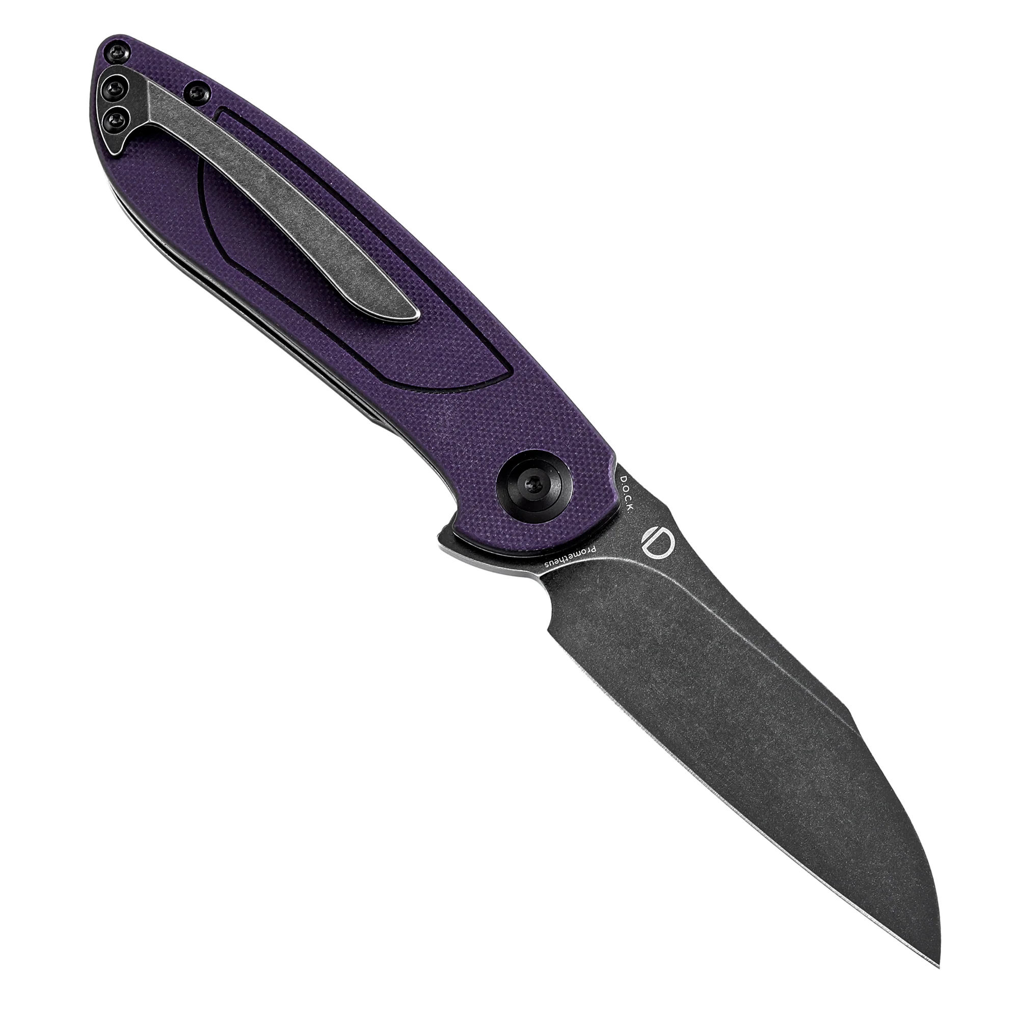 Tenable Prometheus Folding Knife Purple and Black G10 Handle(3.29'' Blackwash 14C28N Blade)D.O.C.K. Design-T1040A4 - Image 3