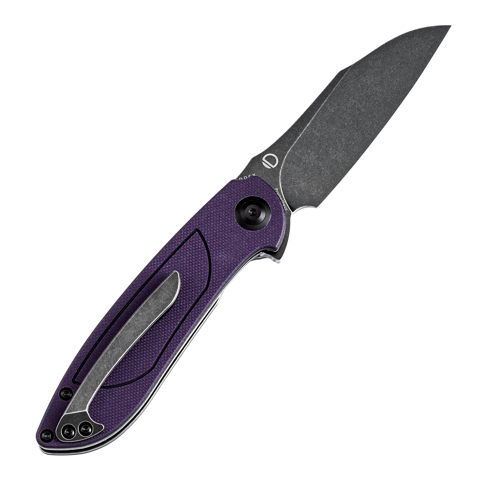 Tenable Prometheus Folding Knife Purple and Black G10 Handle(3.29'' Blackwash 14C28N Blade)D.O.C.K. Design-T1040A4 - Image 4