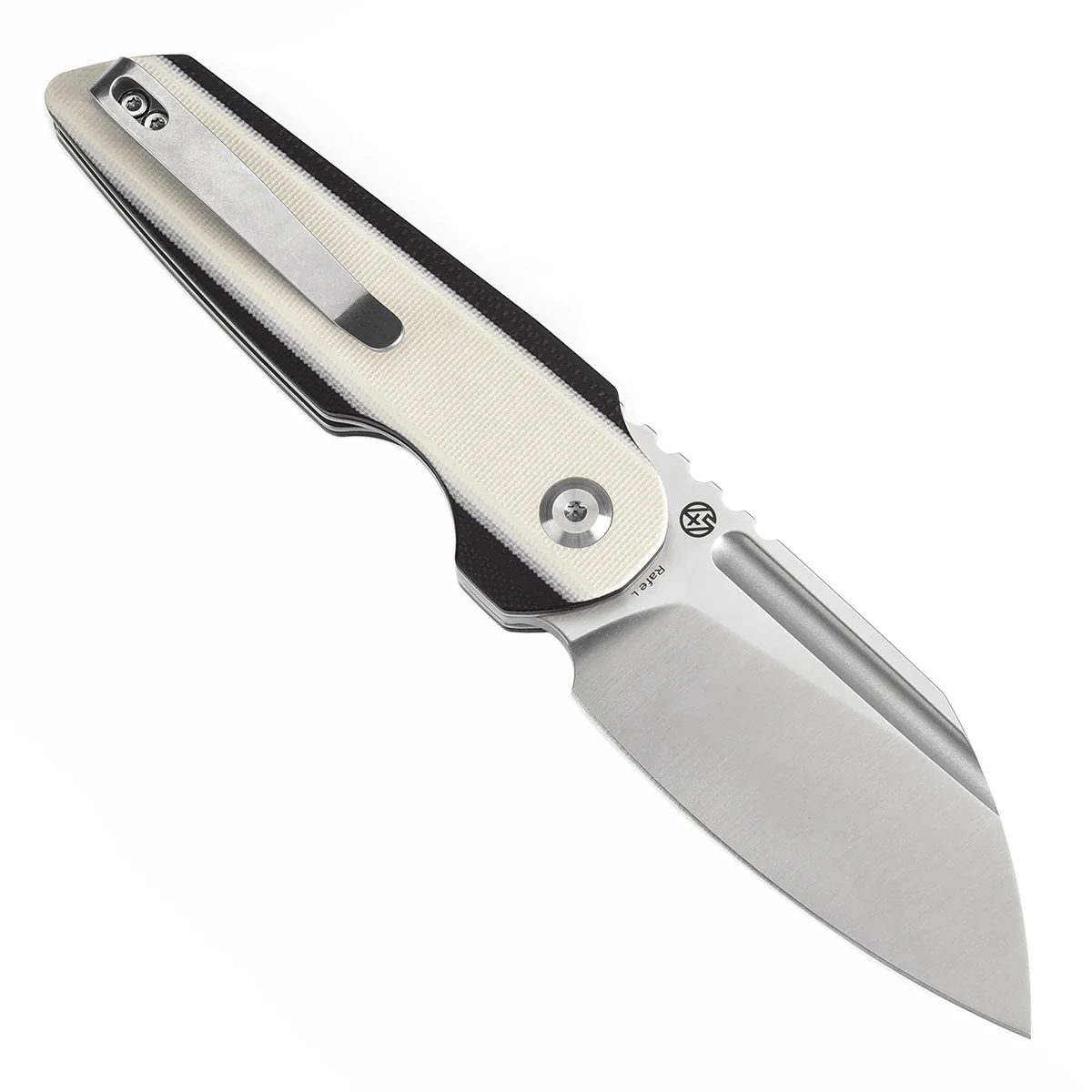 Tenable Rafe L Folding Knife Ivory White and Black G10 Handle (3.19" Satin 14C28N Blade) 4T5 Design--T1048A4 - Image 3