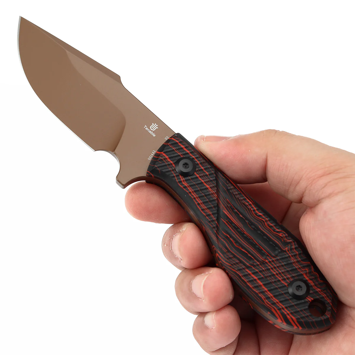 Tenable Tiny Dancer Fixed Blade – Black & Red G-mascus Handle – 3.17" Rose Gold Coated D2 Blade – JB Stout Design – G014A2 - Image 8